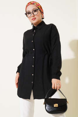 Pazarium - Beli Tünelli Gömlek Siyah