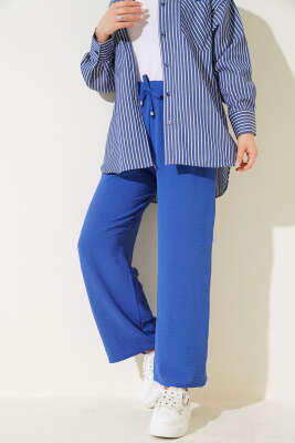 Pazarium - Geniş Paçalı Ayrobin Pantolon İndigo