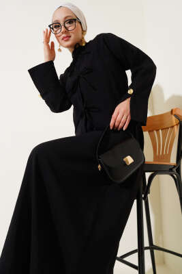 Önü İp Bağcıklı Jile İkili Takım Siyah - Thumbnail