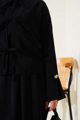 Önü İp Bağcıklı Jile İkili Takım Siyah - Thumbnail