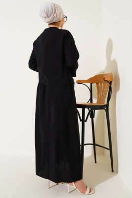 Önü İp Bağcıklı Jile İkili Takım Siyah - Thumbnail