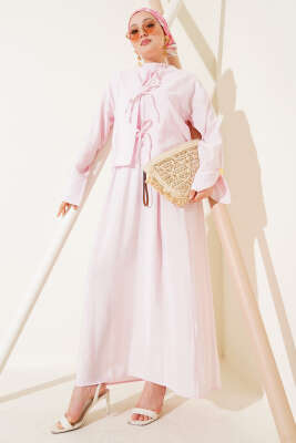 Pazarium - Önü İp Bağcıklı Jile İkili Takım Pembe