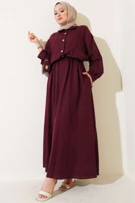 Pazarium - Bel Tünelli Ceketli Jile Takım Bordo