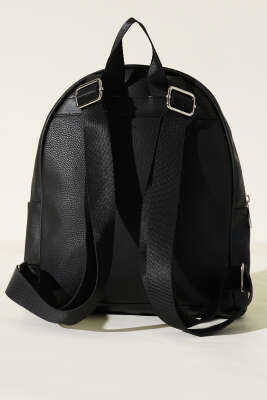 Çift Fermuarlı Sırt Çantası Siyah - Thumbnail