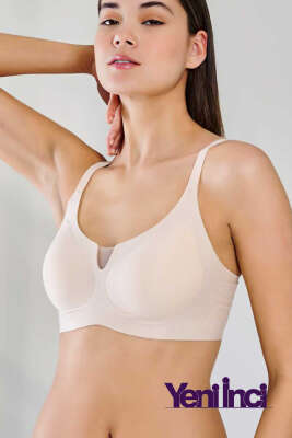 Pazarium - Yeni İnci Bra Woow Transparan Detaylı Sütyen Ten