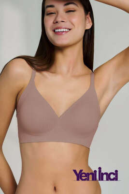 Pazarium - Yeni İnci Bra Woow İnce Çizgili Sütyen Vizon