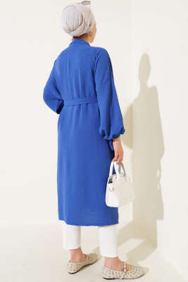 Bilek Bağlamalı Uzun Kimono İndigo - Thumbnail