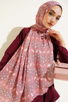 Pazarium - Çiçek Desenli Bambu Kraş Şal Pudra