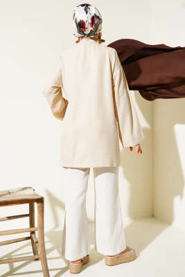 Yandan İp Bağlamalı Kimono Bej - Thumbnail