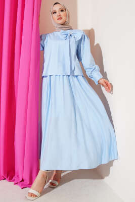 Yaka Fiyonk Aksesuarlı Bluz Bebe Mavi - Thumbnail