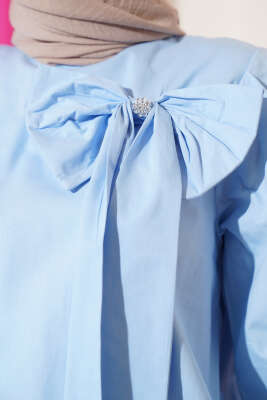 Yaka Fiyonk Aksesuarlı Bluz Bebe Mavi - Thumbnail