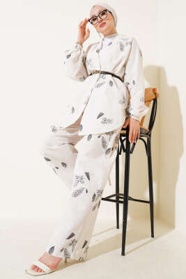 Pazarium - Çiçek Desenli Kabartmalı İkili Takım Siyah