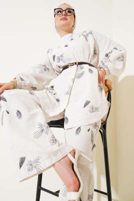 Çiçek Desenli Kabartmalı İkili Takım Siyah - Thumbnail