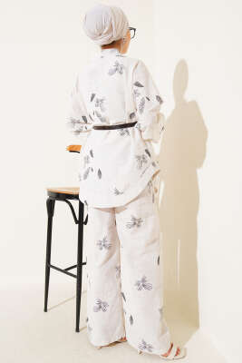 Çiçek Desenli Kabartmalı İkili Takım Siyah - Thumbnail