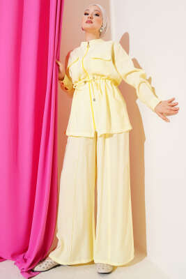 Pazarium - Fermuarlı Beli Tünelli İkili Takım Sarı