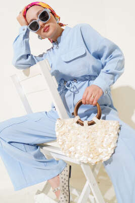 Pazarium - Fermuarlı Beli Tünelli İkili Takım Bebe Mavi