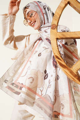 Pazarium - Gül Motifli Şal Bej