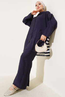 Pazarium - Arkası Çizgi Detaylı İkili Takım Lacivert