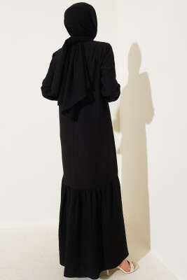 Kuş Gözü Detaylı Yandan Bağlamalı Elbise Siyah - Thumbnail