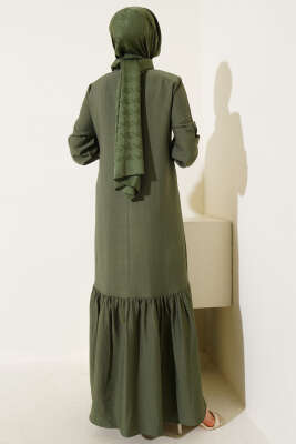 Kuş Gözü Detaylı Yandan Bağlamalı Elbise Haki - Thumbnail