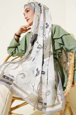 Pazarium - Gül Motifli Şal Gri