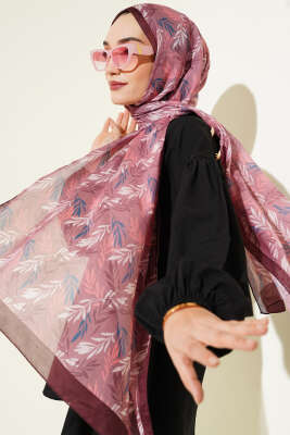 Pazarium - Tropikal Yaprak Desen Şal Acı Kahve