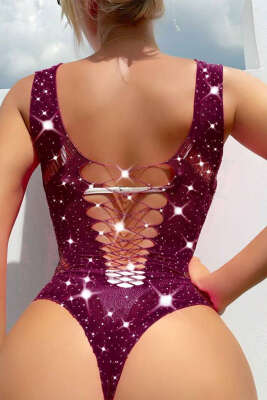 Kalın Askılı Fileli Taşlı Vücut Çorabı Bordo - Thumbnail