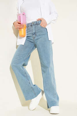 Salaş Kesik Paça Pantolon Açık Mavi Kar - Thumbnail