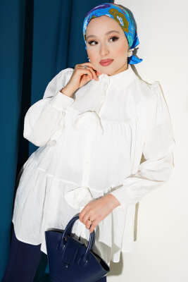 Pazarium - Önü Fiyonklu Tunik Ekru