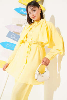 Omuz Fırfır Pelerinli İkili Takım Sarı - Thumbnail