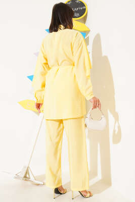 Omuz Fırfır Pelerinli İkili Takım Sarı - Thumbnail