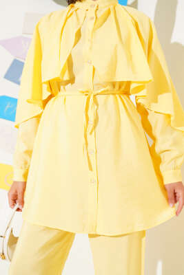 Omuz Fırfır Pelerinli İkili Takım Sarı - Thumbnail