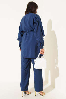 Omuz Fırfır Pelerinli İkili Takım Lacivert - Thumbnail