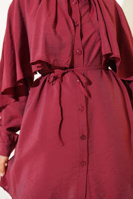 Omuz Fırfır Pelerinli İkili Takım Bordo - Thumbnail