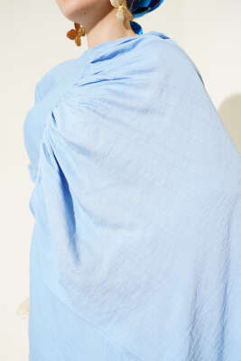 Büzgülü Omuz Pelerinli İkili Takım Mavi - Thumbnail