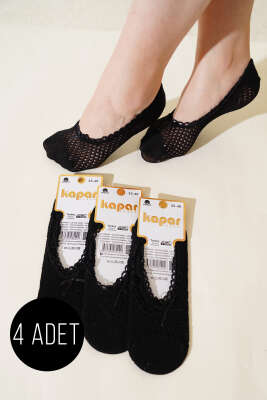 Bayan 4'lü File Fiyonklu Çorap Siyah - Thumbnail