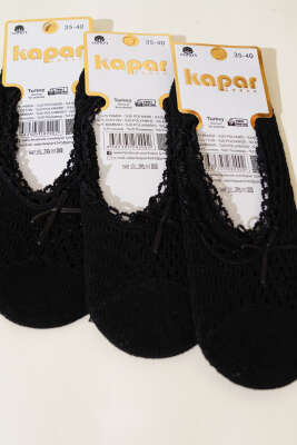 Bayan 4'lü File Fiyonklu Çorap Siyah - Thumbnail