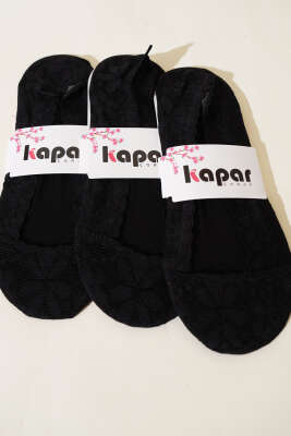 Bayan 4'lü Dantelli Babet Çorap Siyah - Thumbnail