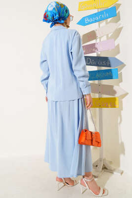 Yanı İp Bağlamalı Etekli İkili Takım Mavi - Thumbnail