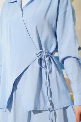 Yanı İp Bağlamalı Etekli İkili Takım Mavi - Thumbnail