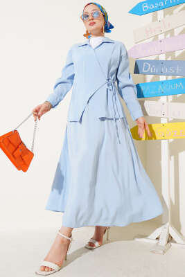 Yanı İp Bağlamalı Etekli İkili Takım Mavi - Thumbnail