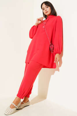 Taş Düğmeli İkili Takım Alizarin - Thumbnail