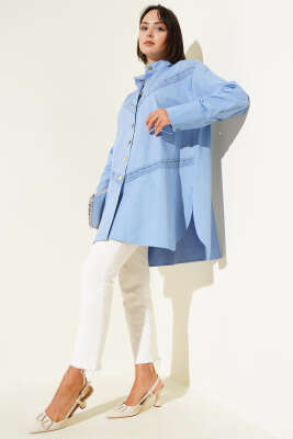 Dantel Detaylı Gömlek Mavi - Thumbnail