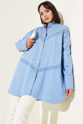 Dantel Detaylı Gömlek Mavi - Thumbnail