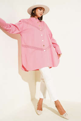 Dantel Detaylı Gömlek Pudra - Thumbnail