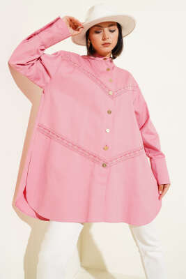 Dantel Detaylı Gömlek Pudra - Thumbnail