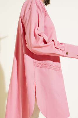 Dantel Detaylı Gömlek Pudra - Thumbnail