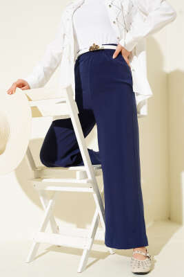 Pazarium - Parlak Görünümlü Kumaş Pantolon Lacivert