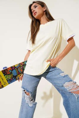 Pazarium - Çift Ribanalı T-shirt Sarı