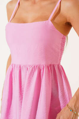 İnce Askılı Gipeli Elbise Pembe - Thumbnail